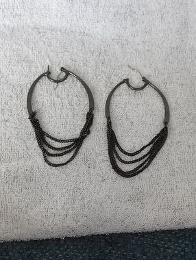 Vintage Black Multi-Chain Hoop Drop Earrings